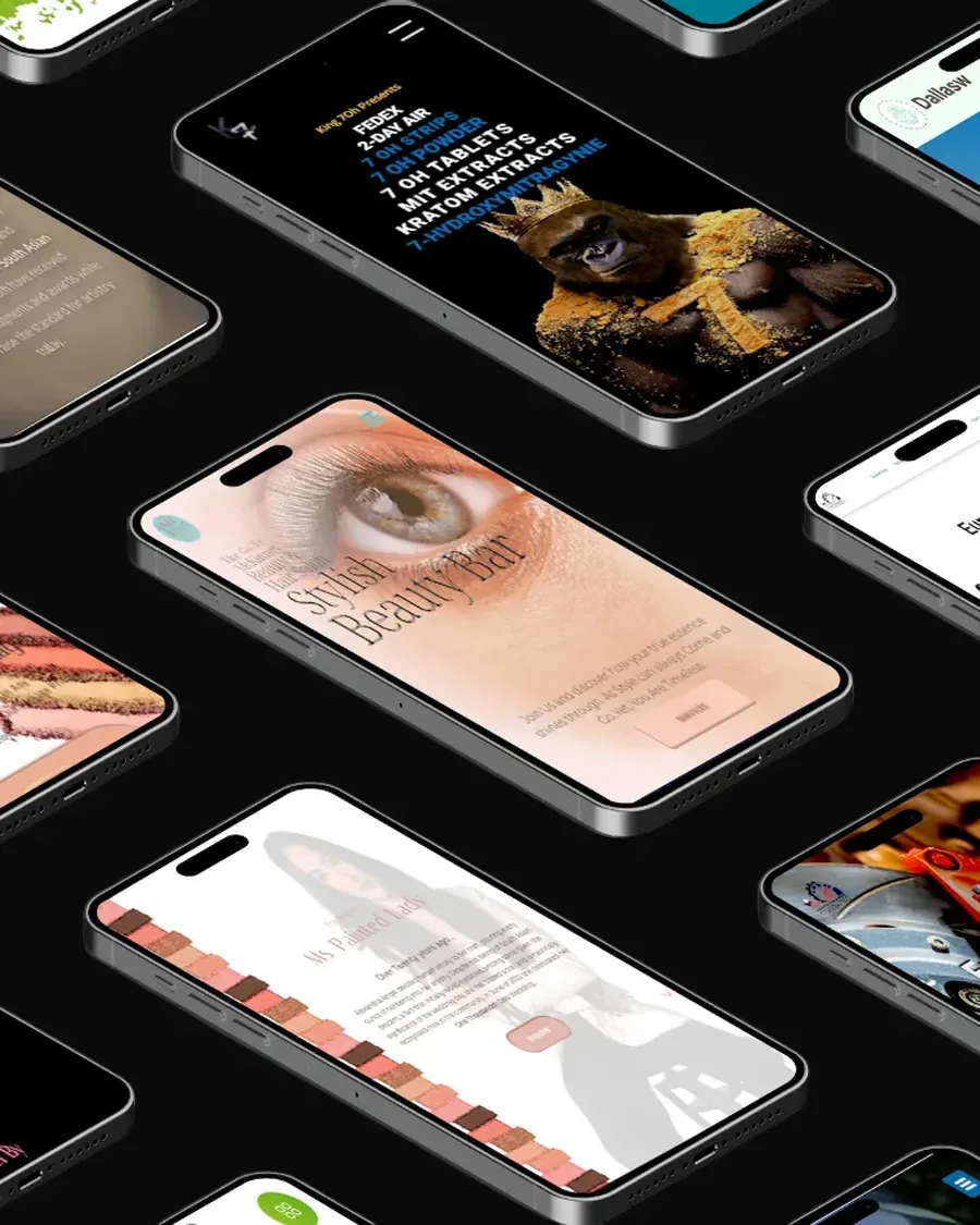 Phones showing client websites built by The Web Dr